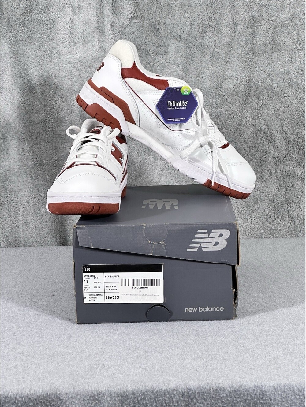 New Balance Women’s  11  Men’s  9.5 EU: 43 550 White Red Burgundy BBW550I Unisex